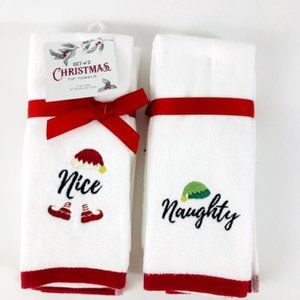 Christmas Tip Towels Set of 2 Fingertip Embroidered Naughty and Nice 11 x 16 New